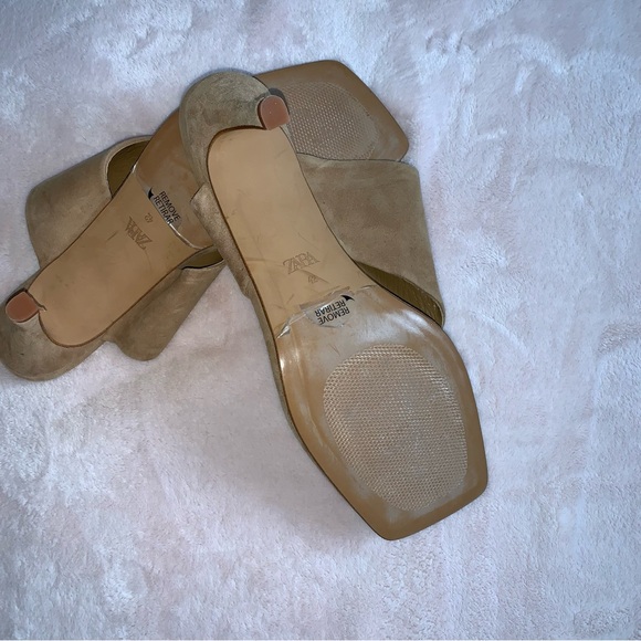 Zara leather suede thong heel sandals size 11 new 3 inch heel - Picture 6 of 10